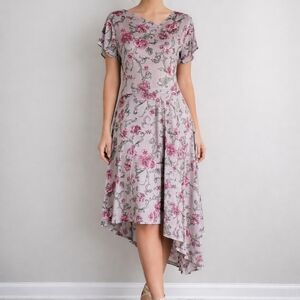 JOYFOLIE Mia Joy Size Large Floral Velvet Short Sleeve Asymmetrical Dress